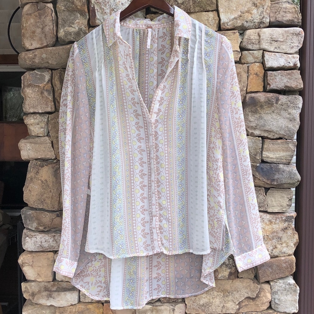 Free People Semi Sheer Button Down Blouse
